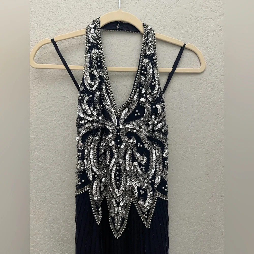 Niteline Della Roufogali Vintage 1980's Sapphire Blue Beaded Silk Evening Gown 6 - Picture 4 of 9